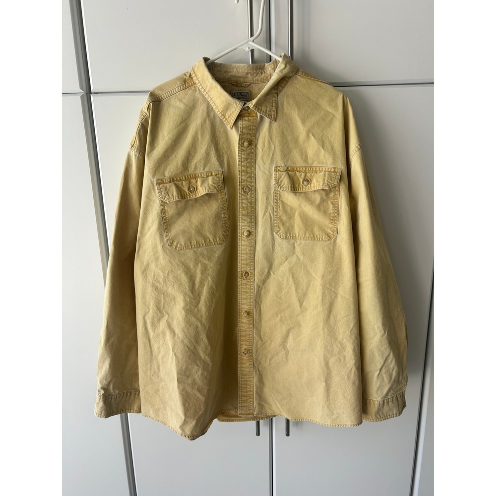 LL Bean Mens XXXL Yellow Cotton Canvas Button Down Shirt Traditional Fit 270133